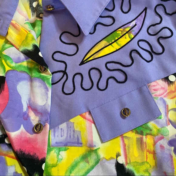 Vintage Purple Floral Print Polka Dot Button Up - Picture 14 of 16